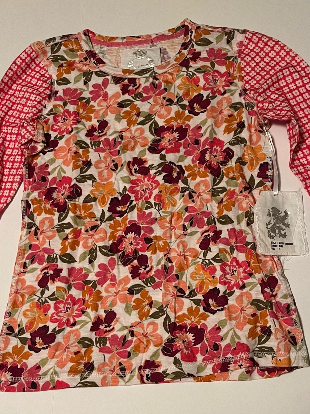 Floral Mixed-Print Long Sleeve Tee - Pink, Coral, Burgundy